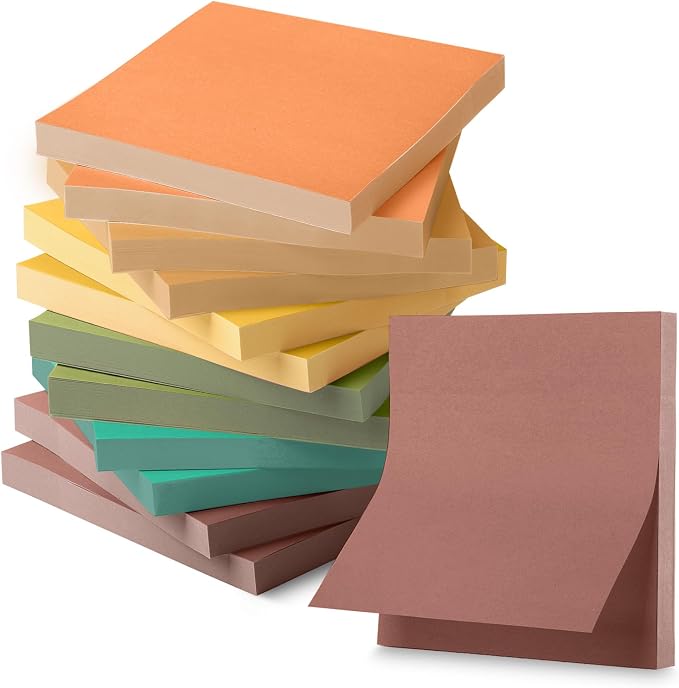 Mr. Pen- Sticky Notes, 3"x3", 12 Pads, 600 Sheets, New Earthy Colors | Sticky Notes Bulk, Self-Stick Note Pads, Perfect for Office, School, Home, Study & Organization