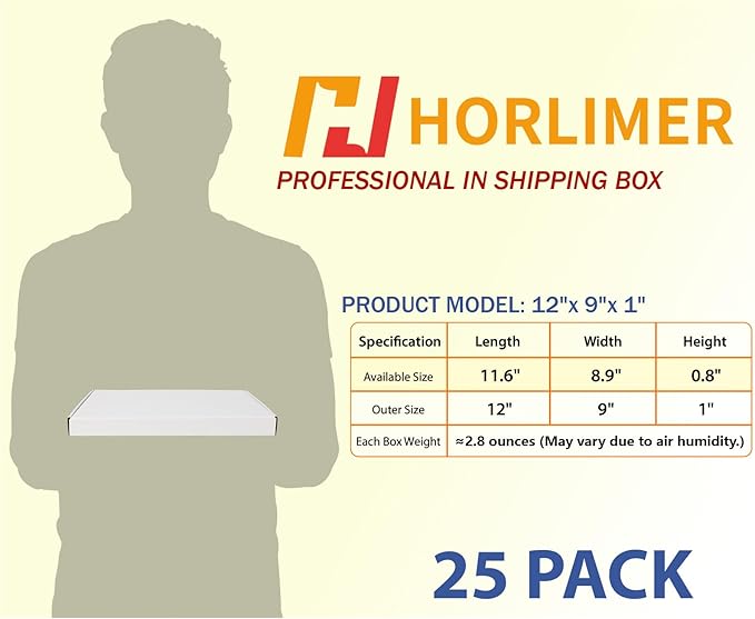 HORLIMER 12x9x1 inches Shipping Boxes Set of 25, White Corrugated Cardboard Box Literature Mailer