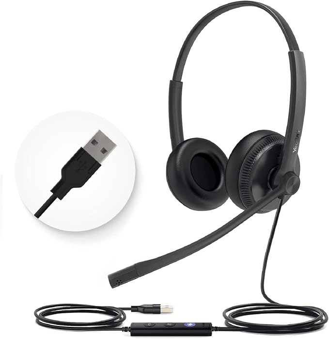 Yealink UH34 Wired Headset,USB-A,Noise Canceling Mic,in-Line Control,On-Ear | Teams/Zoom Certified, Stereo Headphones, Plug & Play for PC/Laptop/Phone, Call Center, WFH, Online Meeting, All-Day Comfort
