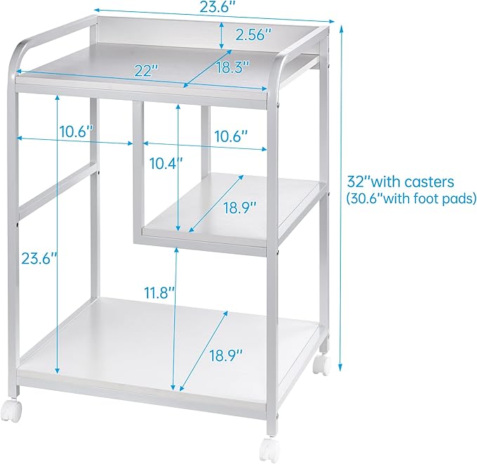 Fannova Large Printer & PC Tower Stand with Wheels for Home Office Storage | Table for 22"x18" Big Size Printer, Rolling Printer Cart with Shelf for Computer Tower CPU Shredder, White Color