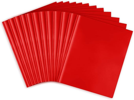 Feosky Plastic Folders, 2 Pockets 3 Metal Prongs, Letter Size,12Pack(Red) | Suitable for organizing school assignments, office documents, and family files.