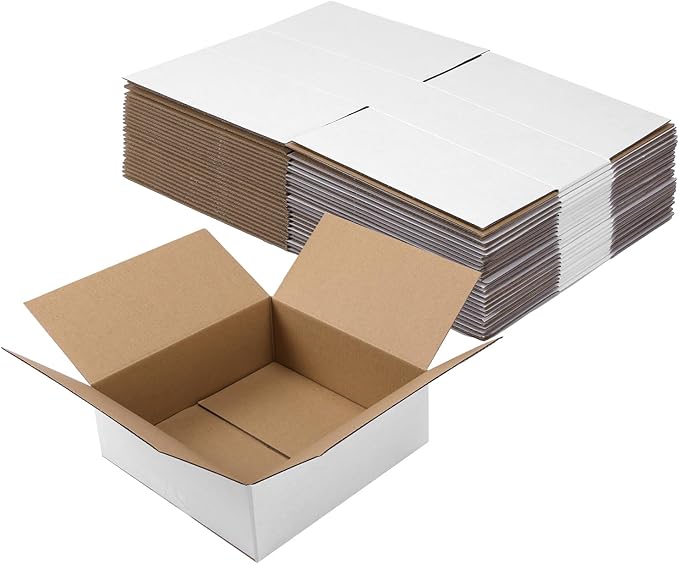 Hoikwo 8x8x3 Shipping Boxes Set of 25, White Corrugated Cardboard Box for Small Business for Packaging Mailing