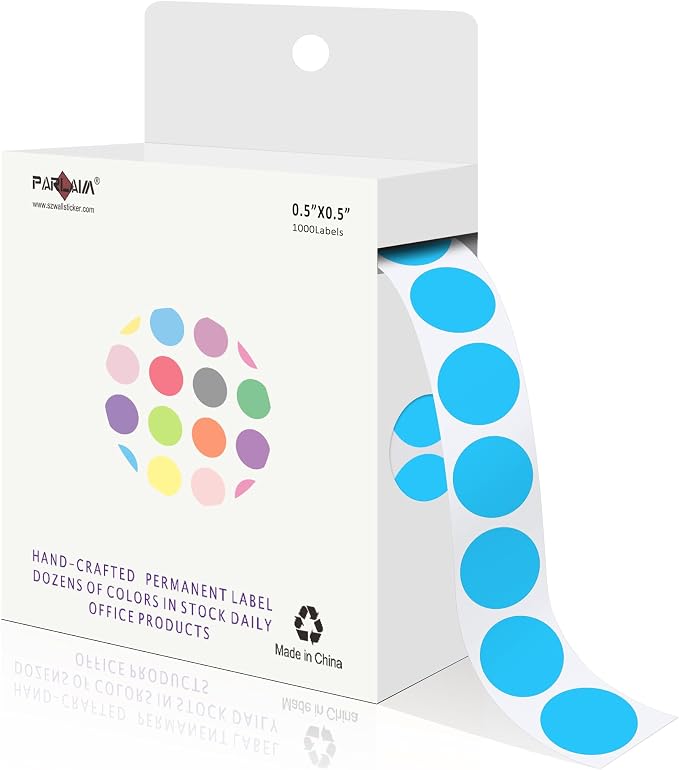 PARLAIM 1/2 Inch Circle Sticker Labels,1000 Stickers Round Color Coding Circle Dots Stickers,Roll Dot Stickers Label for Office Home Office(Sky Blue)