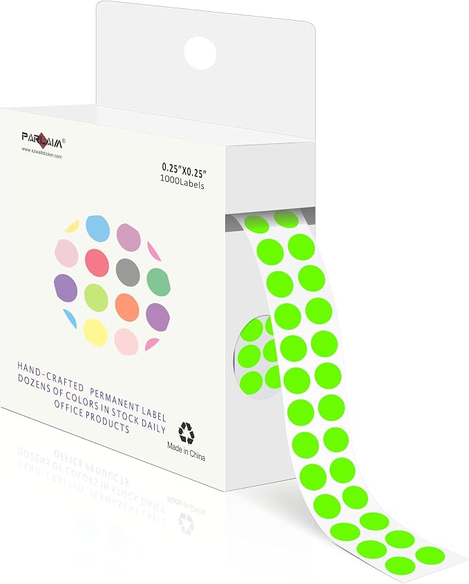 PARLAIM 1/4 Inch Circle Sticker Labels,1000 Stickers Round Color Coding Circle Dots Stickers, Adhesive Roll Dot Label for Inventory Organize, File Classification(Fluorescent Green)