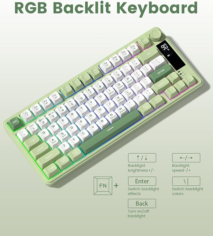 Womier DK75 75% Wireless Gaming Keyboard, RGB Backlit Creamy Keyboard with Multifunction Knob & Screen, Tri-Mode 2.4GHz/USB-C/BT5.0, Anti-Ghosting No-Conflict Silent Membrane Keyboard for MAC Windows