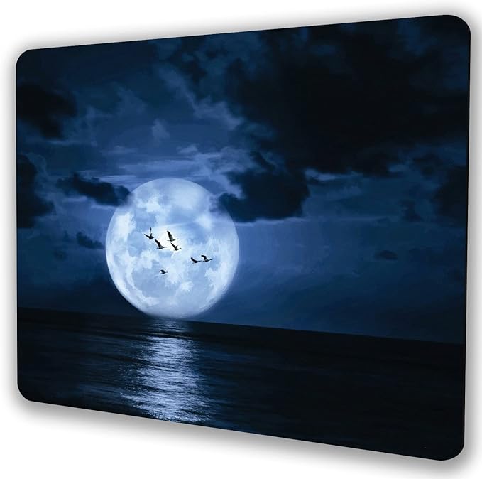 Ocean Mouse Pad, Cloud and Moon Design Small Computer Laptop Mousepad Non-Slip Washable Rubber Mouse Mat for Office and Home 9.5x7.9 Inch