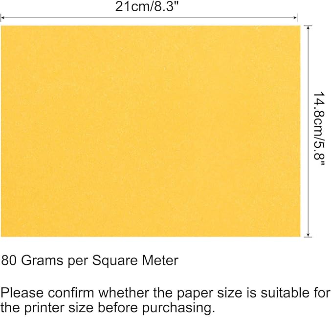 MECCANIXITY 100 Sheets Colored Copy Paper 8.3 x 5.8 Inch Printer Paper 80gsm Gold for Office Printing, Document Copying, Invitations, Forms, Art Projects