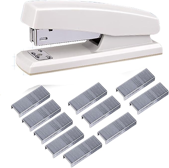 Labor Saving Black Desktop Staple, 4.8 Inch Stapler with 500 Pcs No.12 Staples for 20 Sheets Capacity (White)