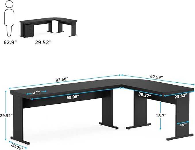 Tribesigns L-Shaped Executive Desk, Large Office Desk with 3-Drawer File Cabinet, Industrial Corner Computer Table with Drawers, Business Workstation for Home Office (Black, 83")