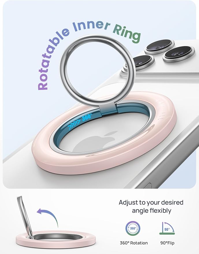 Lamicall for MagSafe Magnetic Phone Ring, Crystal Pink Finger Grip | 360° Smooth Damping Rotation, Ring Holder Stand Kickstand for iPhone 17 16 15 14 13 12 Pro Max Air, Cellphone Accessories