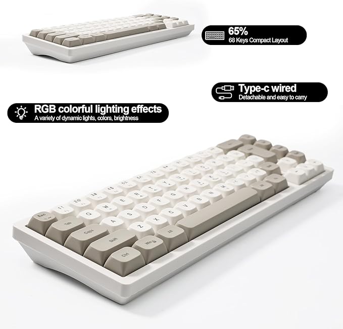 Wired RGB Gaming Membrance Keyboard. 65 Percent Mini Creamy LED Computer Keyboard .Small Ergonomic Clicky Teclado with ABS Backlit Unreplaceable Keycaps. for PC Laptop MAC Gamer. (White)