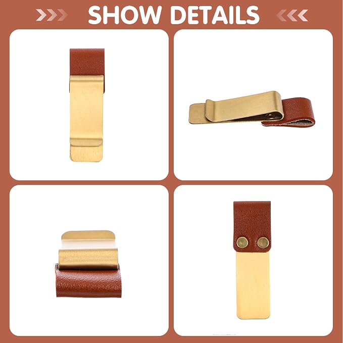 2Pcs PU Leather Pen Clips, Pen Holder for Notebook Metal Pens Loop Holder Notebook Pens Clip for Journal Notebooks Planner Clipboard Office (Black Silver + Brown Gold)