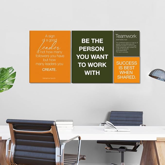 YEOION Army Green Motivational Teamwork Office Wall Decor,Inspirational Team Work Wall Art Canvas Frame Artwork for Office Workplace Breakroom Wall Decor Set of 6
