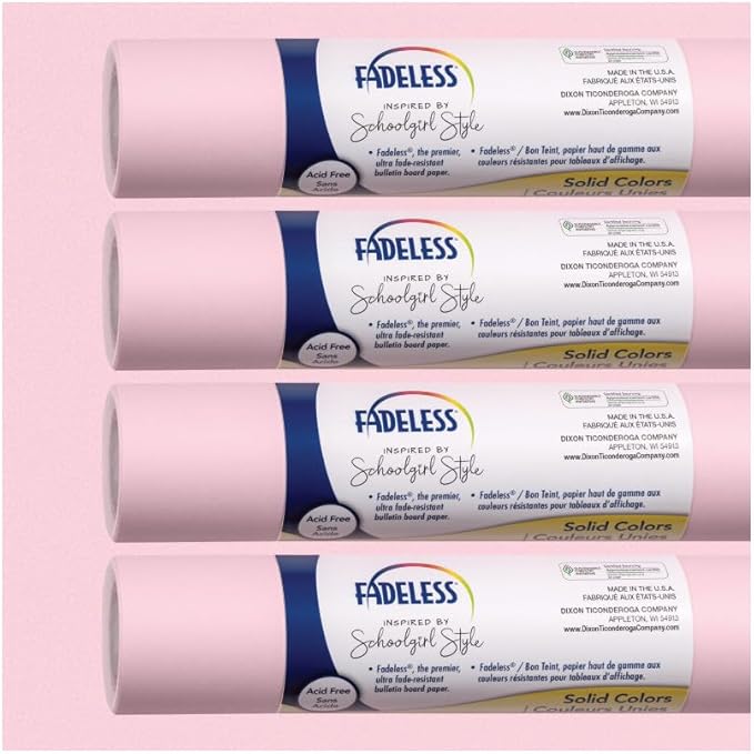 Fadeless Schoolgirl Style Bulletin Board Paper, Pretty in Pink 47.25" x 12', 1 Roll