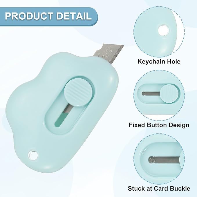 PATIKIL Box Cutters, 4 Pcs Retractable Letter Opener Cloud Shaped Small Package Opener Envelope Slitter for DIY Envelope Mail Opening Paper Cutting, Blue (2.4x1.5Inch)