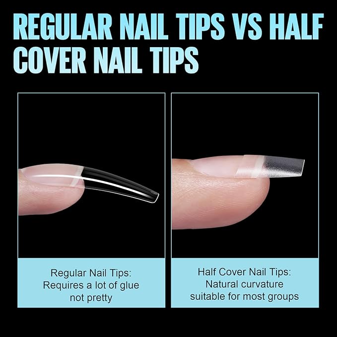 TOMICCA Short Coffin Nail Tips, Acrylic Half Cover Nail Tips Coffin 240Pcs, No C Curve Full Matte Gel Nail Short, Nail Extension Tips for Beginner and Professional 12 Sizes