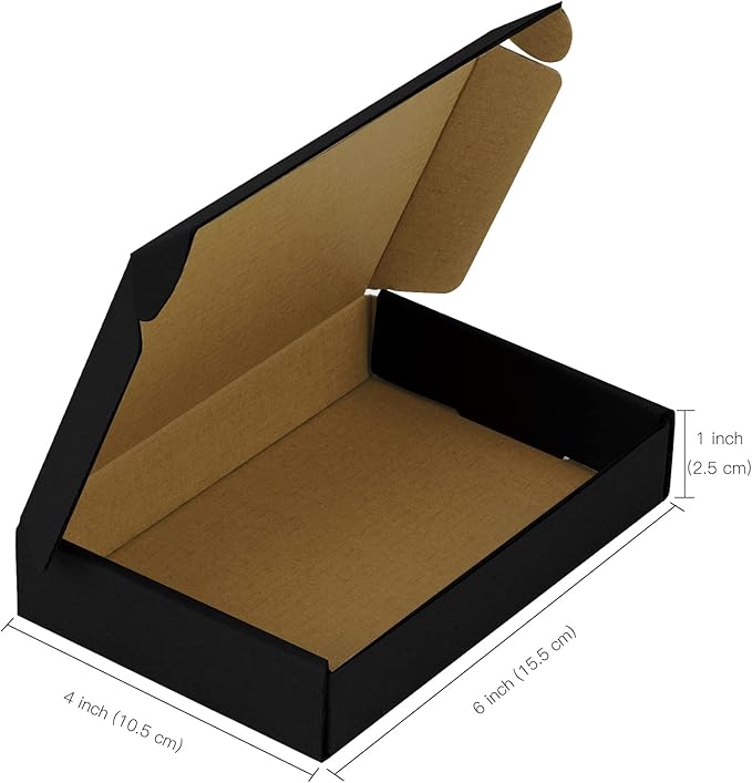RUSPEPA Recyclable Corrugated Box Mailers - 6" x 4" x 1" - Cardboard Box Perfect for Shipping Small Mobile Phone Case - 50 Pack - Black
