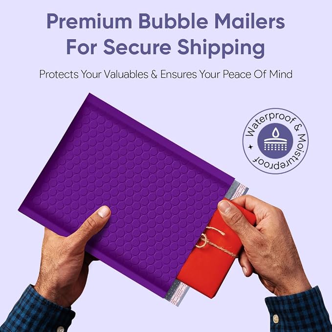 Purple Bubble Mailers 8.5x12, Self Seal Poly Padded Envelopes #2, 100 Pack | Fits 8.5x11 Documents & Photos,No Tape Needed,Cushioned Protection,Water-Resistant Poly,Bulk Pack for Small Business
