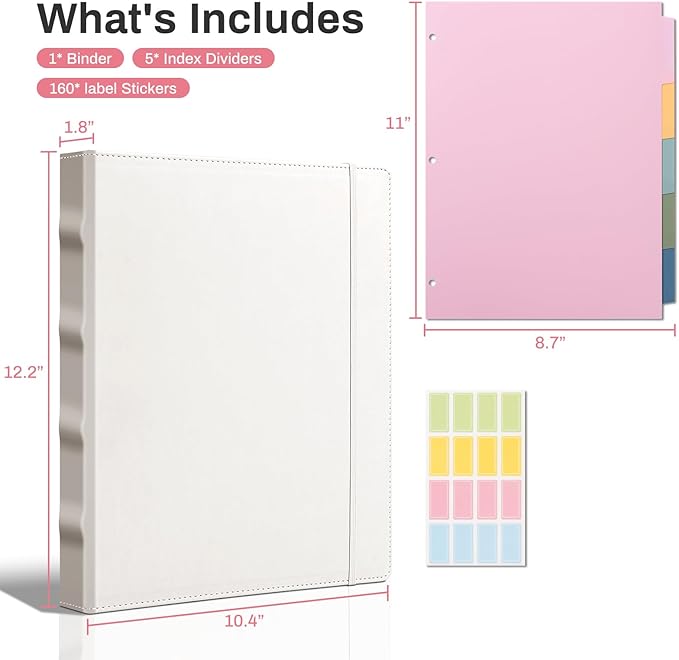 Hardcover 3 Ring 1 inch PU Leather Professional Binder Organizer with Dividers Suitable for 8.5 x 11 Letter Size Paper Cute Loose Leaf Binder with Pocket for School Work