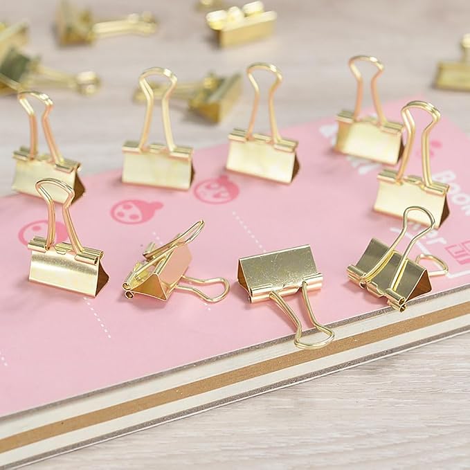 50 Pack Medium Gold Binder Clips 1 Inch (25 mm), Colored Paper Clamps, Middle Size Paper Clips for Office Home School Business 1"