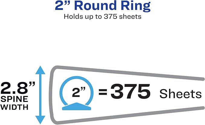 Avery Standard View 3 Ring Binder, 2" Round Rings, 375-Sheet Capacity, 2.8 Inch Wide Spine, 1 White Binder, Ideal for Lightweight Organization and Occasional Referencing (05731)