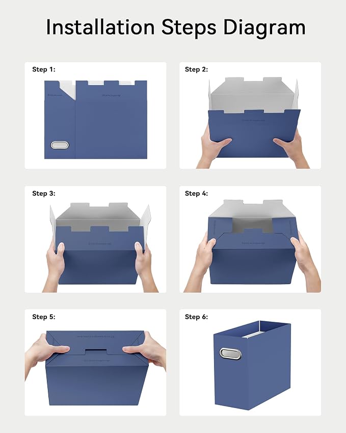 Portable Collapsible Cardboard File Box with Handle for Letter-Size | 4-Pack. Stainless Steel Handle. Label Stickers Included. Fits Letter Folders (Not Included). Home, Office, School, Dorm, Tax.