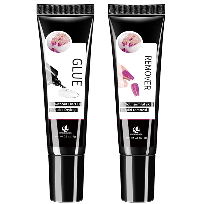 15g Semi Solid Nail Glue with 15g Remover for Press On Nails Tips Gel Nail Glue No Need for UV Lamp Quick Drying a Long Lasting Fake Acrylic Nail