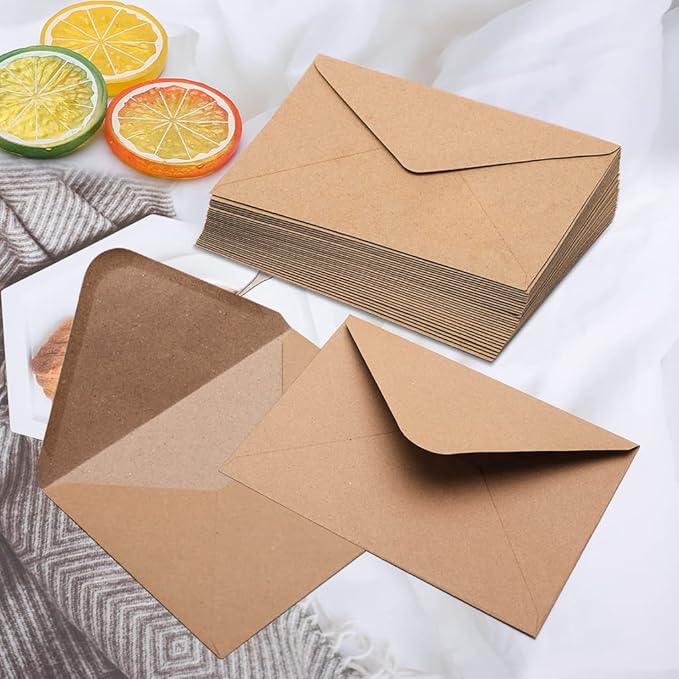 50 Packs of A7 Envelopes for Invitation, Kraft 5x7 Envelopes with V Flap, Great for Graduation, Invitation, Baby Shower, Wedding and RSVP Cards (Brown)