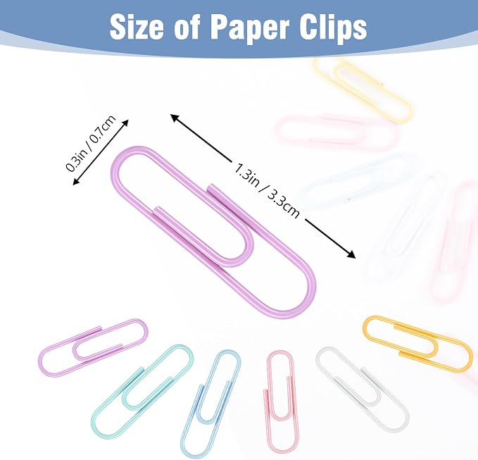 SUMAJU 500 PCS Colored Paper Clips, 33 mm/1.3Inch Assorted Paperclips | Macaron Color, Rust-Resistant Metal, Smooth Vinyl Coating, Reusable Storage Box, For Office, School, Home, Diy
