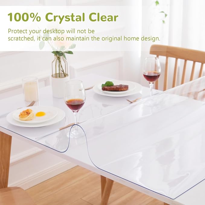 20 x 72 Inch Clear Table Cover Protector, Clear Table Protector for Dining Room Table, 1.5mm Plastic Table Cover, Waterproof Table Pad for Kitchen, Office