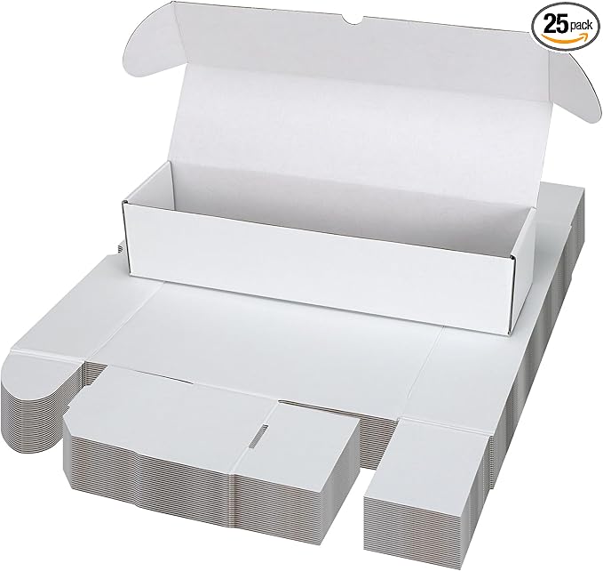 Bulk 1200 Capacity Trading Cards Storage Box, in Total 25 Pack All White Cardboard Shipping Boxes for 30000 Count 12pt 2.5x3.5 inch Cards or Sleeved Cards