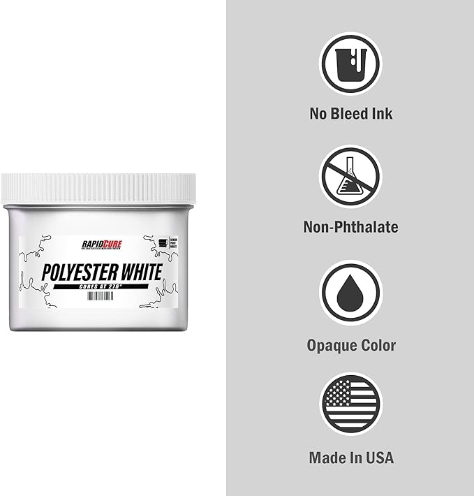Rapid Cure® Screen Printing Ink Polyester White (Quart - 32oz.) - Plastisol Ink for Screen Printing, Fast Curing Fabric Paint - Screen Print Direct®, USA Made