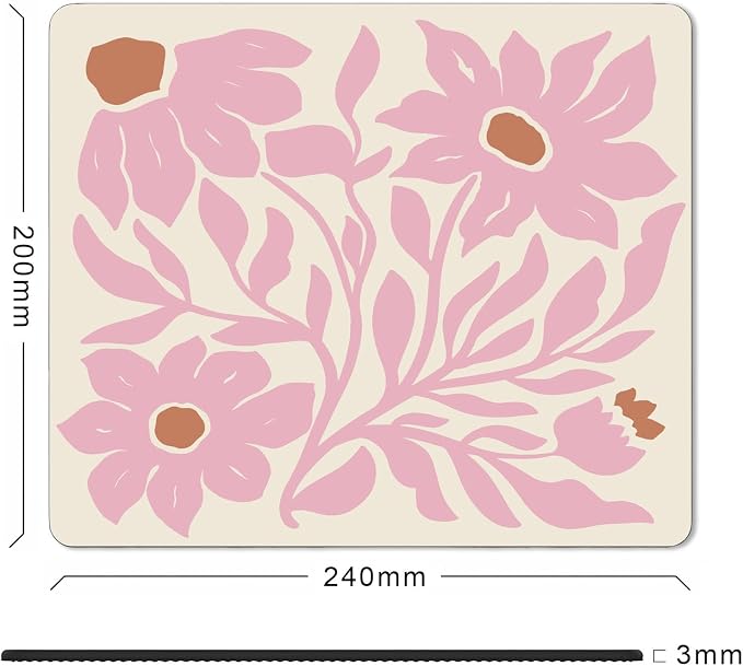 Square Floral Pink Mouse Pad, Vintage Flower Computer Mouse Pads Small, Boho Cloth Mousepad Washable, Abstract Mouse Mat for Wireless Mouse, Office Gifts for Coworkers, Decor Gift for Women,9.5x7.9 in