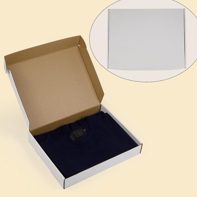 13x10x2 Inches Shipping Boxes Pack of 25, White Corrugated Cardboard Boxes for Small Bussiness