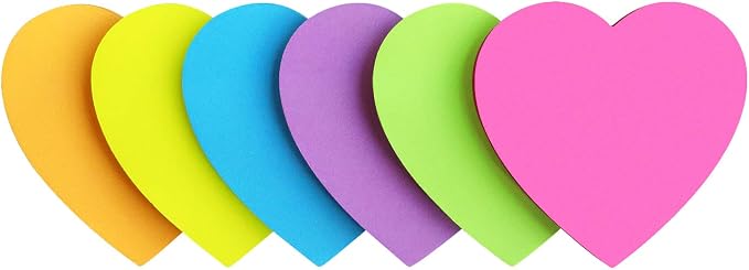 SIMONA Heart Shape Sticky Notes 6 Bright Colors, 450 Sheets | Cute Heart Self-Sticky Note Pads, 6 Bright Assorted Colors Sticky Notes for Office, School, Family