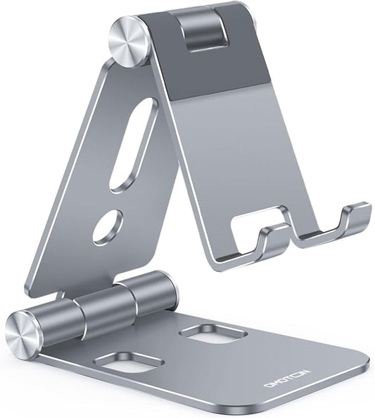 OMOTON Foldable Cell Phone Stand, C4 Portable Aluminum Phone Holder | Adjustable Phone Dock Cradle Compatible with iPhone 16/15/14 Pro Max, Samsung Galaxy, Small Tablets and Other Phones, Grey