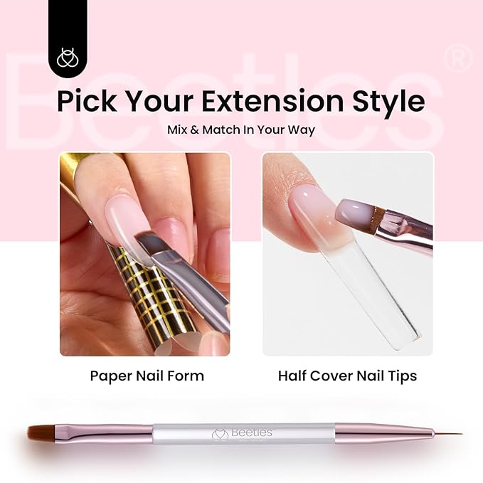 Beetles Hard Gel for Nails Kit,3 Colors Clear Nude Glitter Sculpted Gel, Nail Extension,Sculpting,with Long Square Half Cover Nail Tips for Salon Pros Women,Nude Pink&Clear Builder Gels,UV&LED Cured