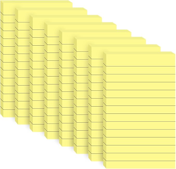 400 Sheet Lined Sticky Notes,4x6in Large Post,Clean Remove for School,Home | Smooth Writing,No ink bleed-through,8 Pads Light Yellow Self-Stick Notes Pad for Office,50 Sheets/Pad, Back to School