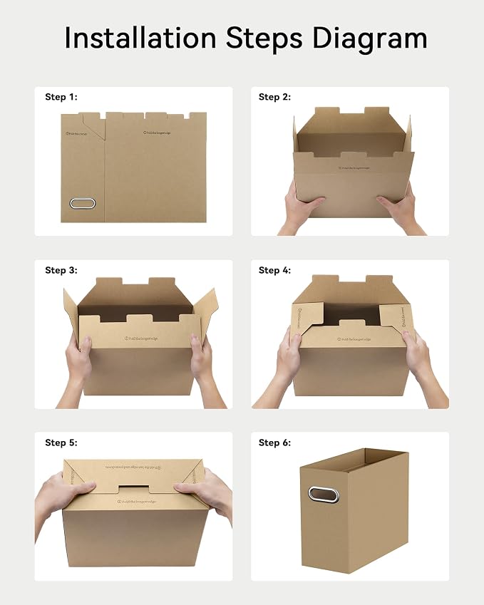 Portable Collapsible Cardboard File Box with Handle for Letter-Size | 2-Pack. Stainless Steel Handle. Label Stickers Included. Fits Letter Folders (Not Included). Home, Office, School, Dorm, Tax.