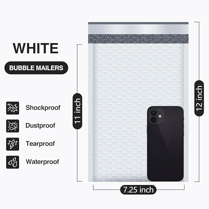 UCGOU Bubble Mailers 7.25x12 Inch White 25 Pack Usable Size 7.25x11 Padded Envelopes Small Business Opaque Packaging Self Seal Waterproof Boutique Bulk Shipping Bags for Jewelry Makeup Supplies #1