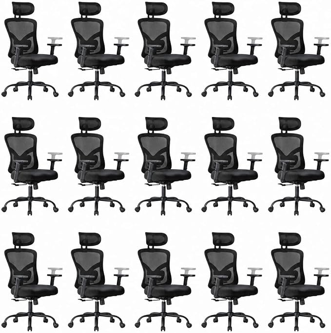 Marsail Ergonomic Office Chair Ergonomic Gaming Chair with Lumbar Support, 2D Headrest, Adjustable Armrests, Contoured Seat Cushion, Computer Desk Chair with Wheels for Home and Office, Pack of 15