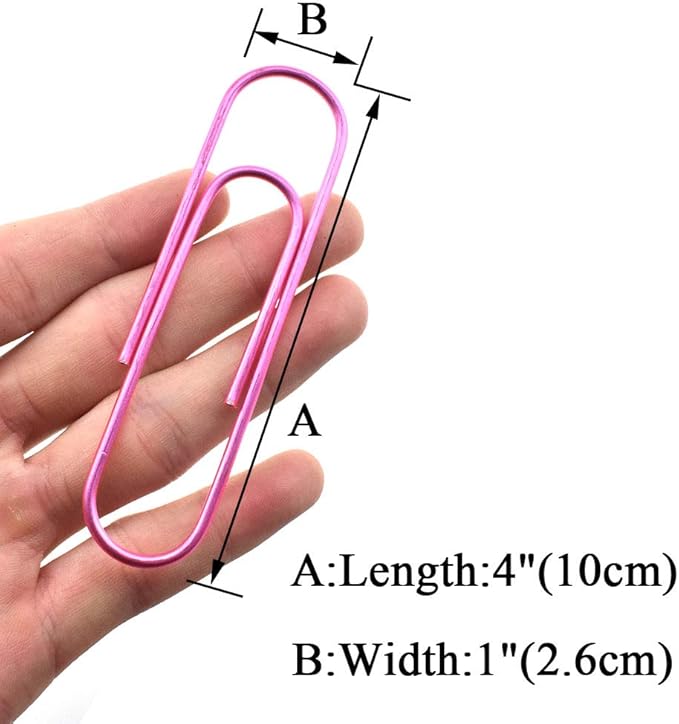 HAHIYO Paperclips 4 inch (100mm) Extra Large Paper Clips Sturdy Bright Pink Vinyl Coated Prevent Scratching Tearing The Pages for Bookmark Organize Home Office School 14 Pack
