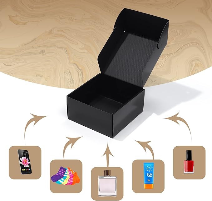 ZBEIVAN 8x8x4 Black Shipping Boxes, 20 Packs Corrugated Cardboard Mailer Boxes for Packaging Small Business Mailing Gifts Wrap Boxes with Lids