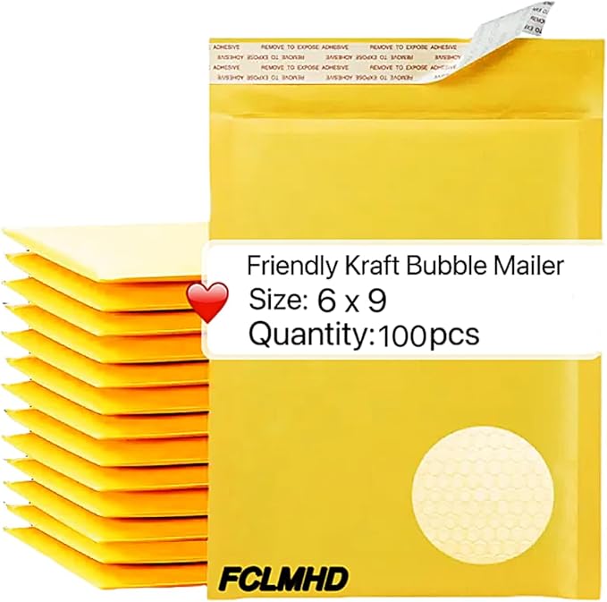 FCLMHD Bubble mailers 6x9 100Pack Yellow Padded Envelopes Discount Small Business Mailing Packages Self Sealing Tear Resistant Boutique Bulk Mail Shipping Bags for Jewelry Makeup Supplies.