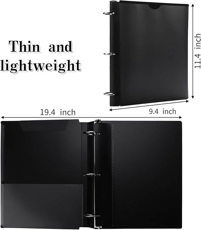 4 Pcs 360° Pivotable 3 Ring Binder, Soft 1 inch Binders 3 Ring, Flexible Thin Soft Three Ring Binder Fits 8.5" x 11", for Home, School and Office-Black