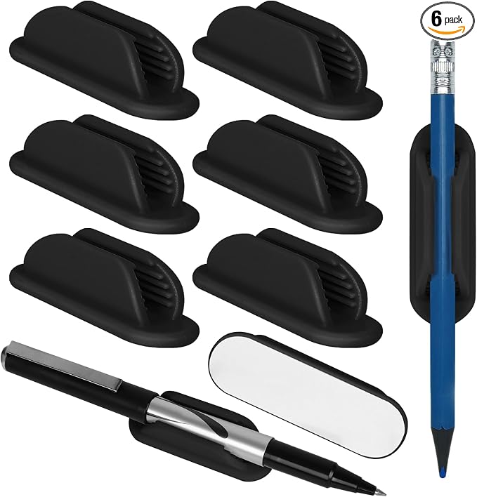 6 Pcs Adhesive Pencil Holders for Desk,Pen Organizer for Office Home | Silicone Pen Holder,Upgraded Sticky Pads,Perfect for teachers, classrooms, offices & home