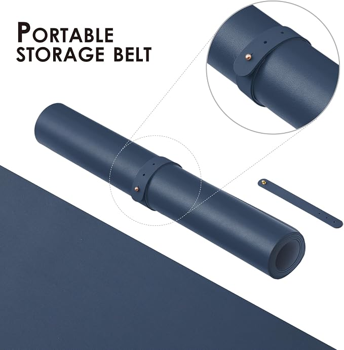 Leather Desk Mat - Non-Slip PU Desk Pad for Office and Home - Desk Organization and Accessories - Ideal for Large Mouse Pad and Desk Mats on Top of Desks (Dark Blue,36"x 17")