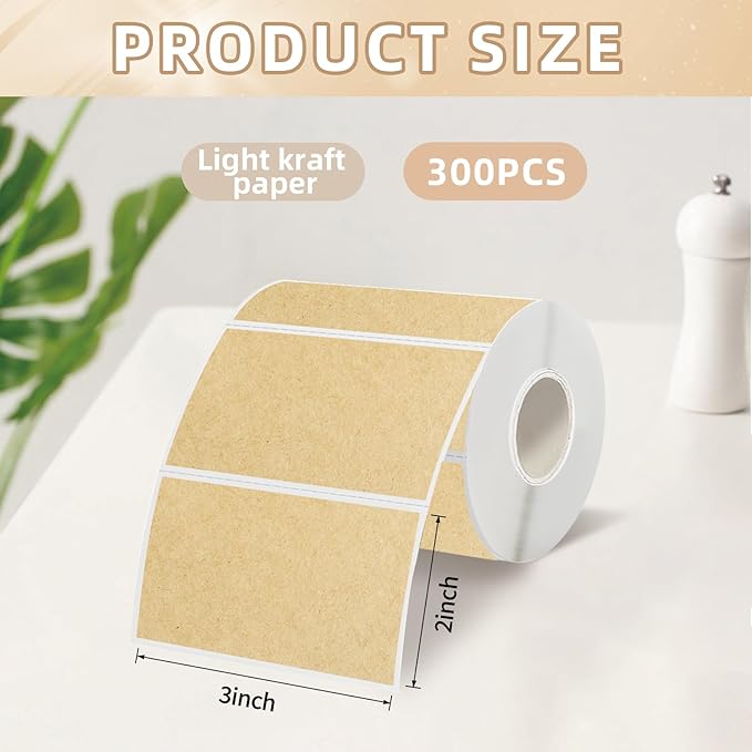 Starboling 3" x 2" Thermal Labels,Self-Adhesive Rectangle Thermal Printer Sticker,for Price,Barcode,Mailing,Name（Kraft）