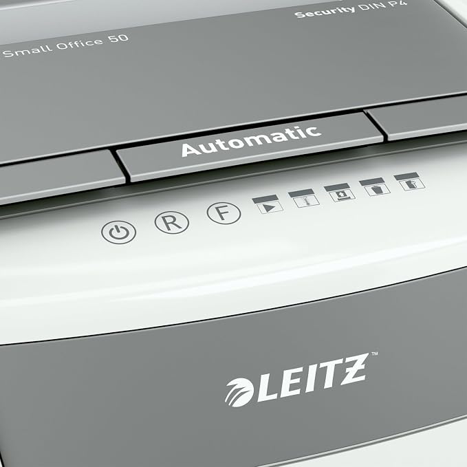 Leitz IQ Paper Shredder, Cross Cut, 50 Sheet, 5 Gallon Bin, P4 Security, Autofeed, Anti-Jam, Home Office (170008)