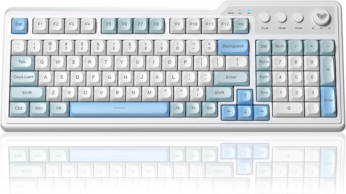 Aula F3099 Wireless Keyboard with Media Knob, Tri-Mode BT5.0/2.4GHz/USB-C Cute Creamy Keyboard with Number Pad, RGB Backlit Gaming Keyboard, Quiet Typing Computer Keyboards for Office Laptop/PC